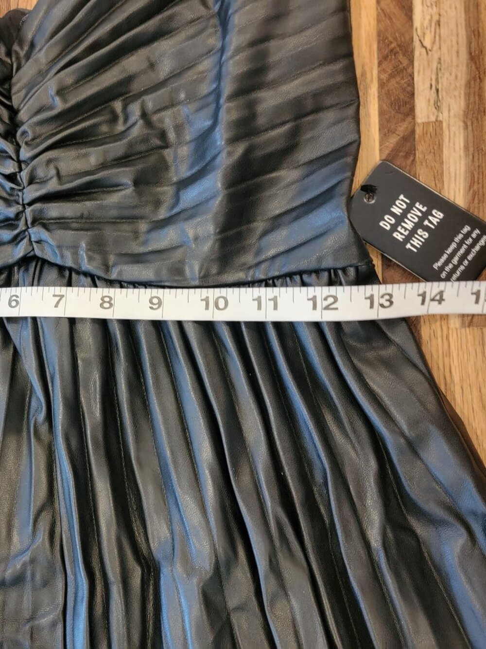 Express Faux Leather V-Neck Pleated Fit And Flare Mini Little Black Dress. - Picture 10 of 15